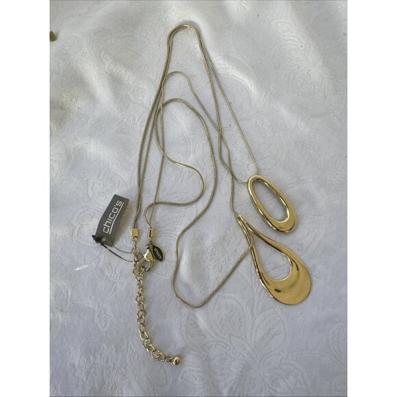 Chicos Gold Tone 19" Double Pendant Long Rope Link Chain Statement Necklace NEW - Picture 9 of 14